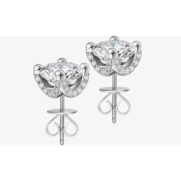 New~Genuine Moissanite Diamond 2Ct. Rose Cut Halo Design Stud Earrings~925SS - Picture 1 of 11